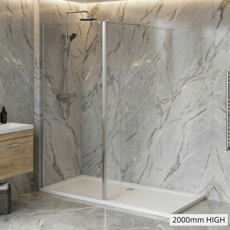 Brand New Bathrooms 8mm Chrome/Clear Wetroom Panel (16 sizes, Chrome) - Brand New Bathrooms