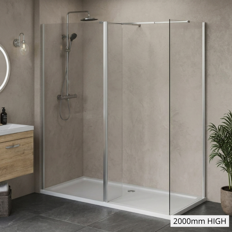 Brand New Bathrooms 8mm Chrome/Clear Wetroom Panel (16 sizes, Chrome) - Brand New Bathrooms
