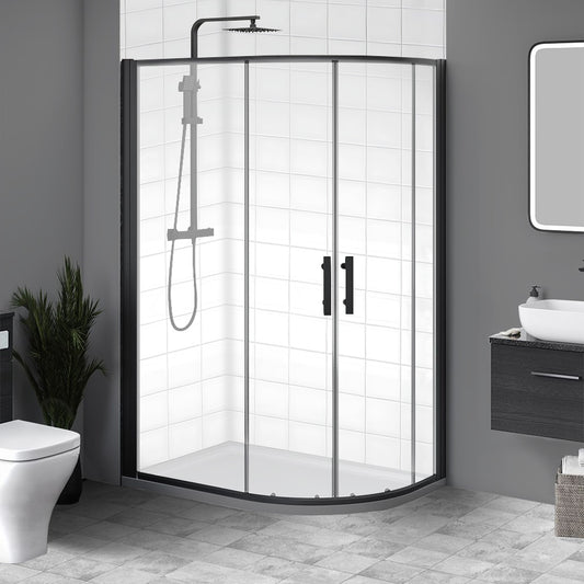 Brand New Bathrooms 6mm Offset Quadrant Double Sliding Door Shower Enclosure (2 sizes, Matt Black) - Brand New Bathrooms