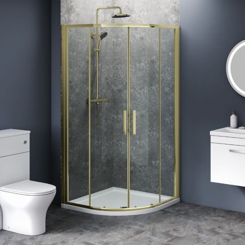 Aqua i 6 Quadrant Shower Enclosure (2 sizes, Brushed Brass) - Brand New Bathrooms