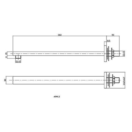 Nuie Rectangular Fixed Shower Heads Wall-Mounted Arm (2 sizes, 4 colours) - Brand New Bathrooms