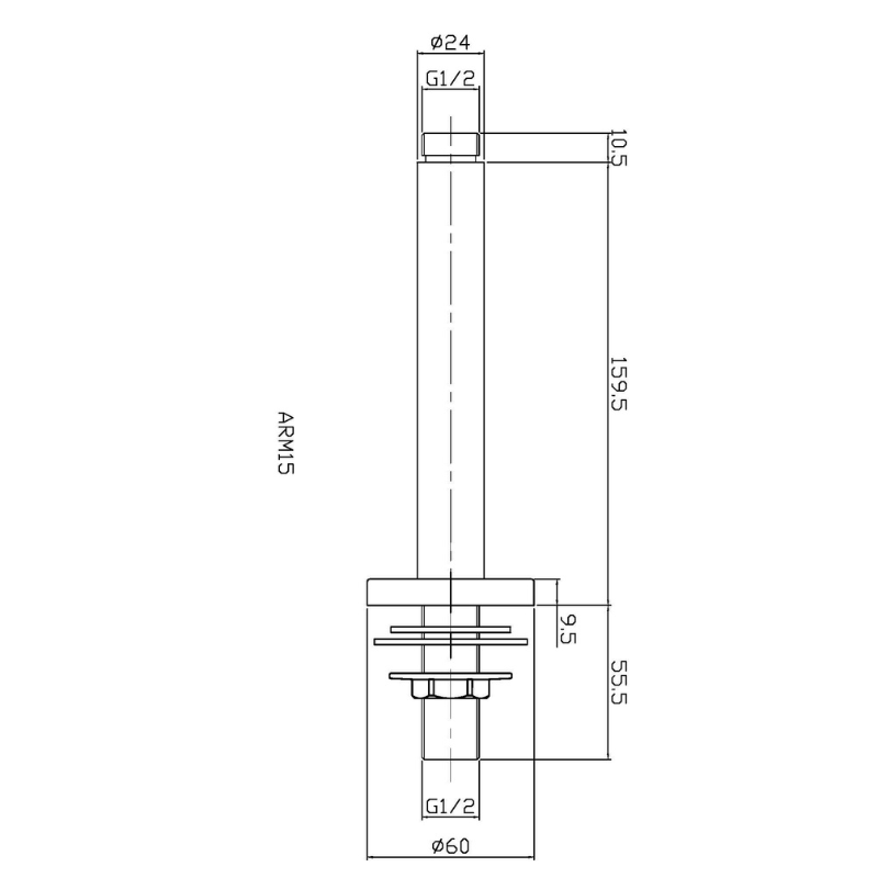 Nuie Round Design Ceiling-Mounted Arm (2 sizes, 4 colours) - Brand New Bathrooms