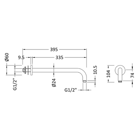 Nuie Fixed Shower Heads Wall-Mounted Arm (2 sizes, 4 colours) - Brand New Bathrooms