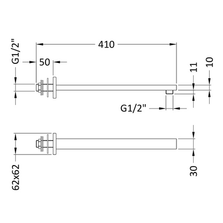 Nuie Rectangular Fixed Shower Heads Wall-Mounted Arm (2 sizes, 4 colours) - Brand New Bathrooms