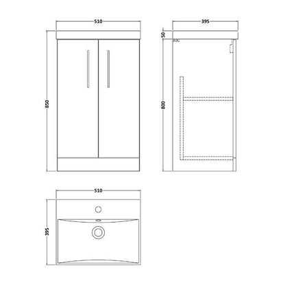 Nuie Arno Floor Standing 2-Door Vanity & Thin-Edge Basin (1 size, 9 colours) - Brand New Bathrooms