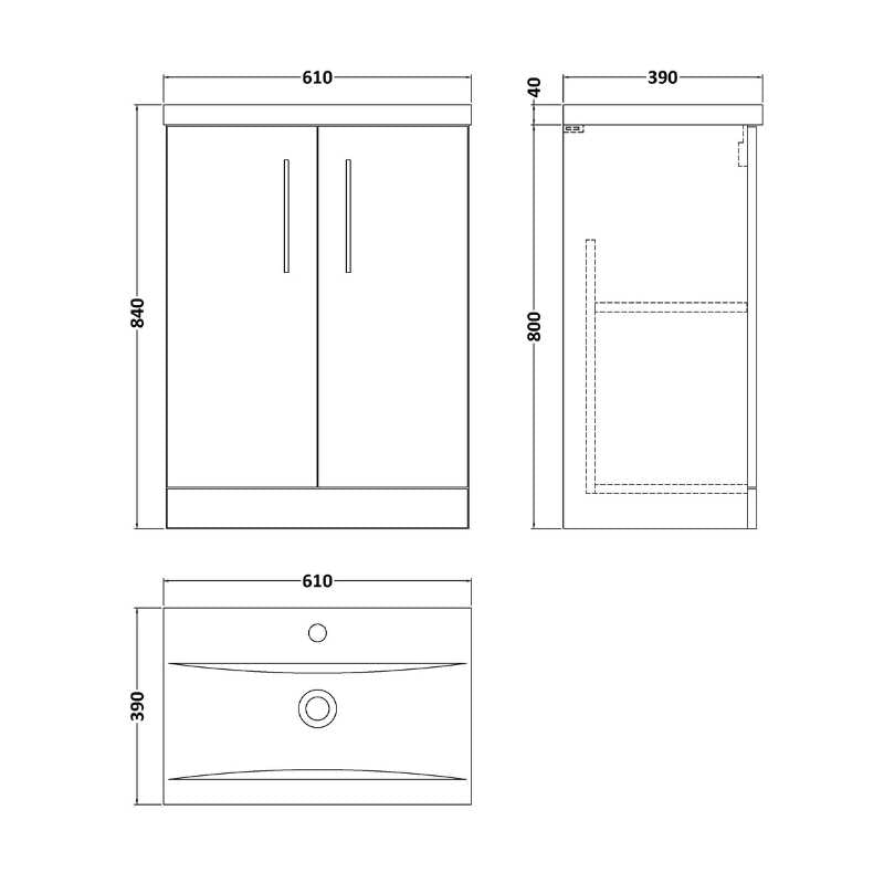 Nuie Arno Floor Standing 2-Door Vanity & Mid-Edge Basin (1 size, 9 colours) - Brand New Bathrooms