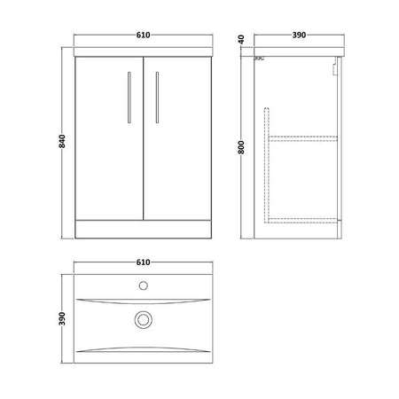 Nuie Arno Floor Standing 2-Door Vanity & Mid-Edge Basin (1 size, 9 colours) - Brand New Bathrooms
