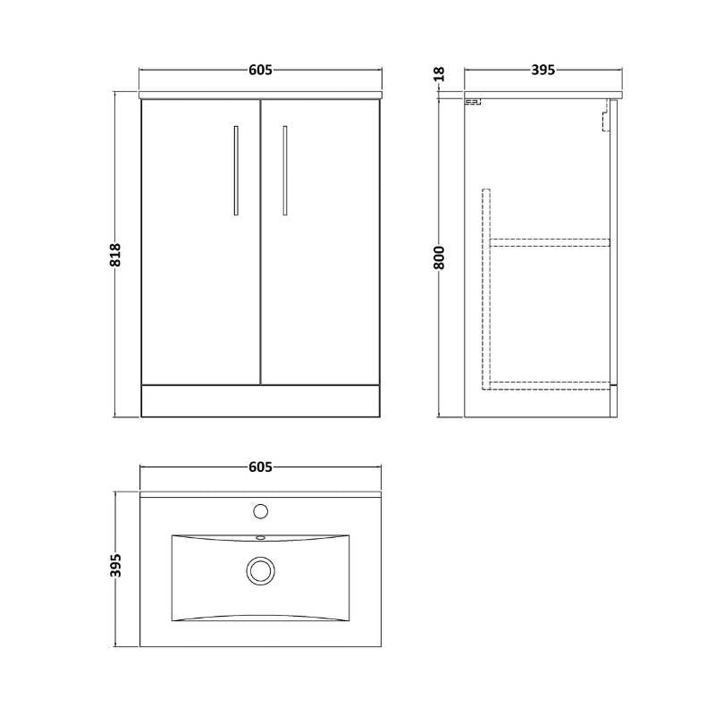Nuie Arno Floor Standing 2-Door Vanity & Minimalist Basin (1 size, 9 colours) - Brand New Bathrooms
