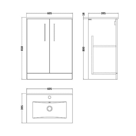 Nuie Arno Floor Standing 2-Door Vanity & Minimalist Basin (1 size, 9 colours) - Brand New Bathrooms