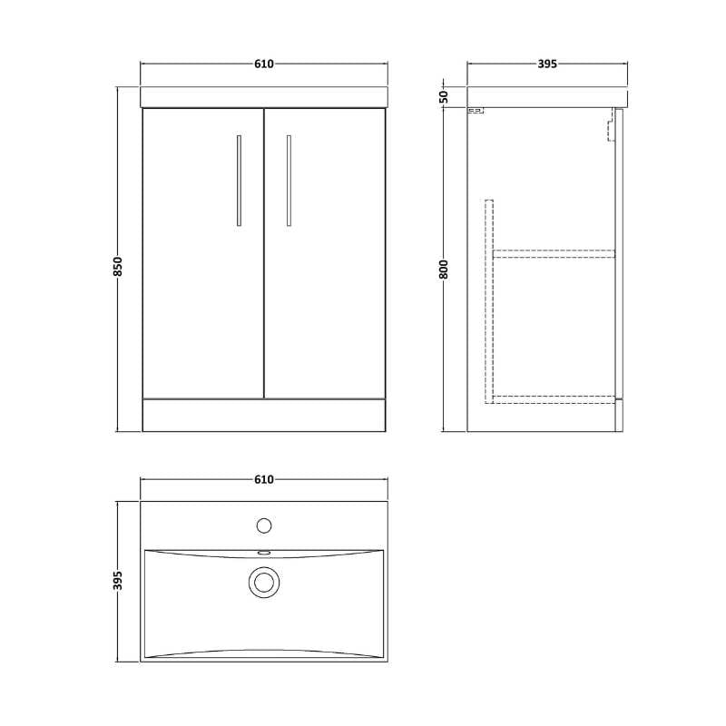 Nuie Arno Floor Standing 2-Door Vanity & Thin-Edge Basin (1 size, 9 colours) - Brand New Bathrooms