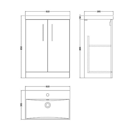 Nuie Arno Floor Standing 2-Door Vanity & Thin-Edge Basin (1 size, 9 colours) - Brand New Bathrooms
