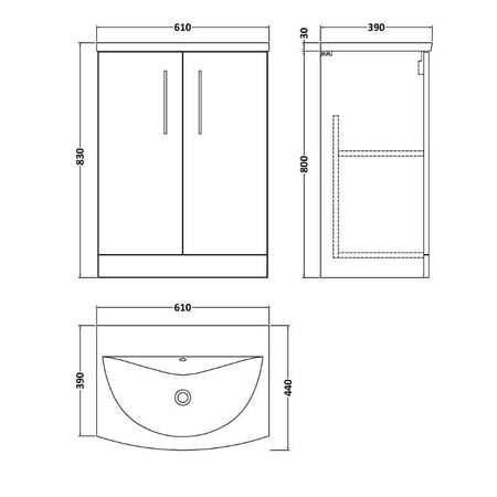 Nuie Arno Floor Standing 2-Door Vanity & Curved Basin (1 size, Gloss White) - Brand New Bathrooms