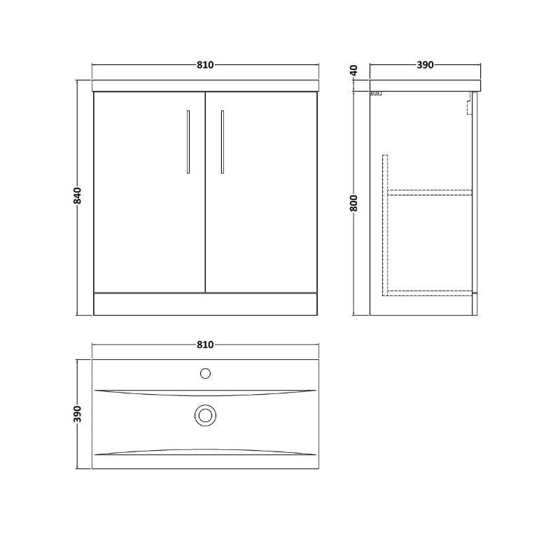 Nuie Arno Floor Standing 2-Door Vanity & Mid-Edge Basin (1 size, 9 colours) - Brand New Bathrooms