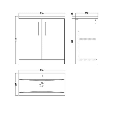 Nuie Arno Floor Standing 2-Door Vanity & Mid-Edge Basin (1 size, 9 colours) - Brand New Bathrooms
