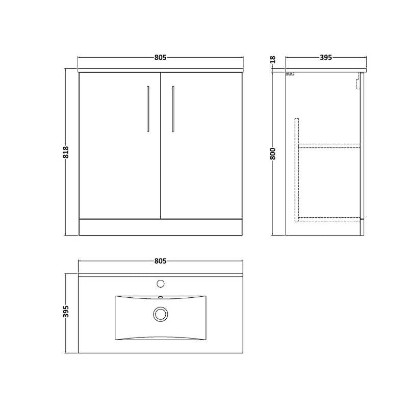 Nuie Arno Floor Standing 2-Door Vanity & Minimalist Basin (1 size, 9 colours) - Brand New Bathrooms