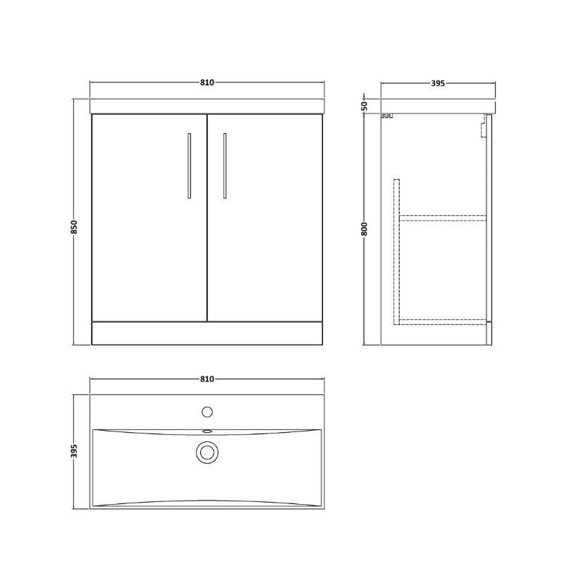Nuie Arno Floor Standing 2-Door Vanity & Thin-Edge Basin (1 size, 9 colours) - Brand New Bathrooms