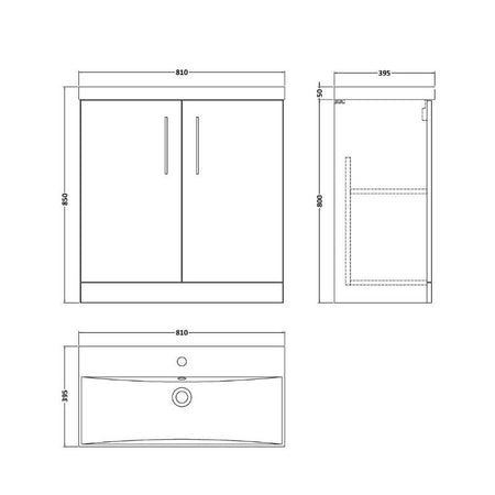 Nuie Arno Floor Standing 2-Door Vanity & Thin-Edge Basin (1 size, 9 colours) - Brand New Bathrooms
