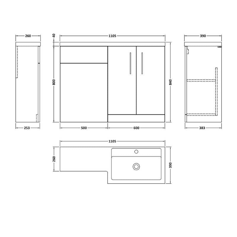 Nuie Arno Floor Standing Right Hand Combination (1 size, 9 colours) - Brand New Bathrooms