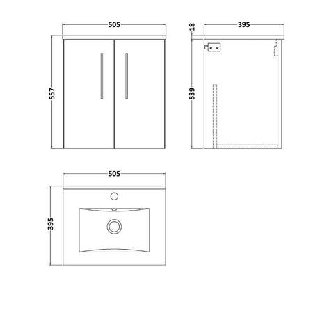 Nuie Arno Wall Hung 2-Door Vanity & Minimalist Basin (1 size, 9 colours) - Brand New Bathrooms