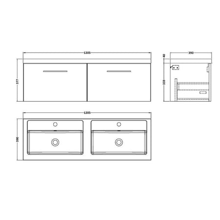 Nuie Arno Wall Hung 2 Drawer Vanity & Double Basin (1 size, 9 colours) - Brand New Bathrooms