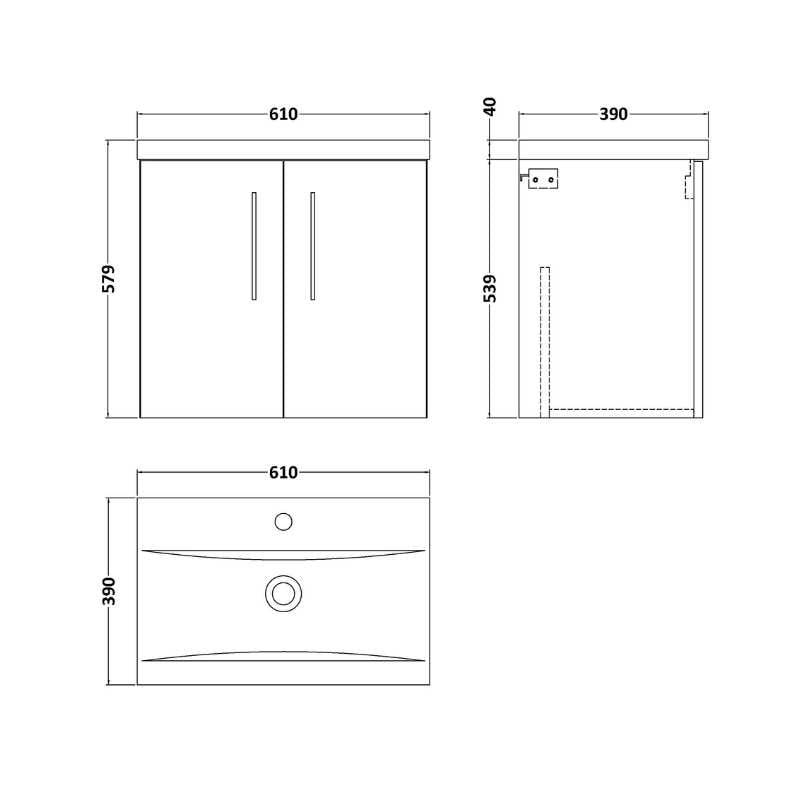 Nuie Arno Wall Hung 2-Door Vanity & Mid-Edge Basin (1 size, 8 colours) - Brand New Bathrooms