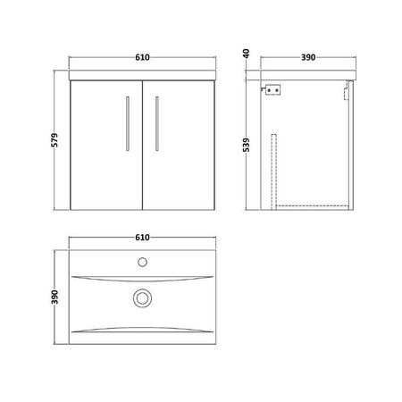 Nuie Arno Wall Hung 2-Door Vanity & Mid-Edge Basin (1 size, 8 colours) - Brand New Bathrooms