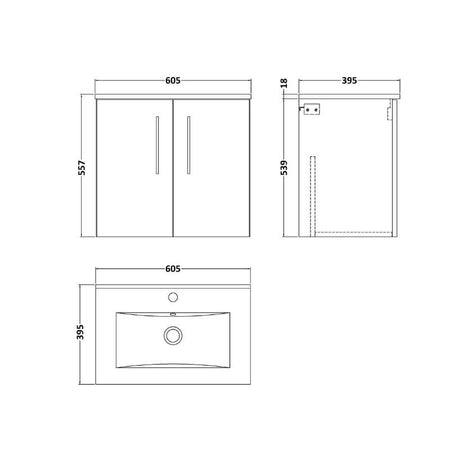 Nuie Arno Wall Hung 2 Door Vanity & Basin 2 (1 size, 8 colours) - Brand New Bathrooms