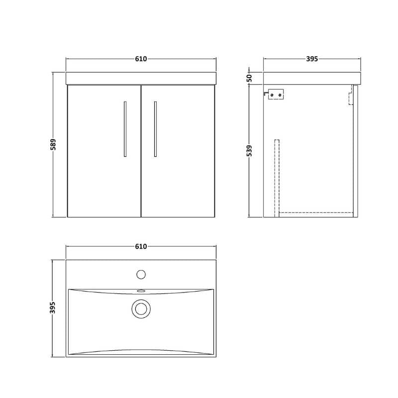 Nuie Arno Wall Hung 2 Door Vanity & Basin 3 (1 size, 8 colours) - Brand New Bathrooms