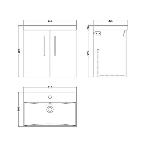 Nuie Arno Wall Hung 2 Door Vanity & Basin 3 (1 size, 8 colours) - Brand New Bathrooms