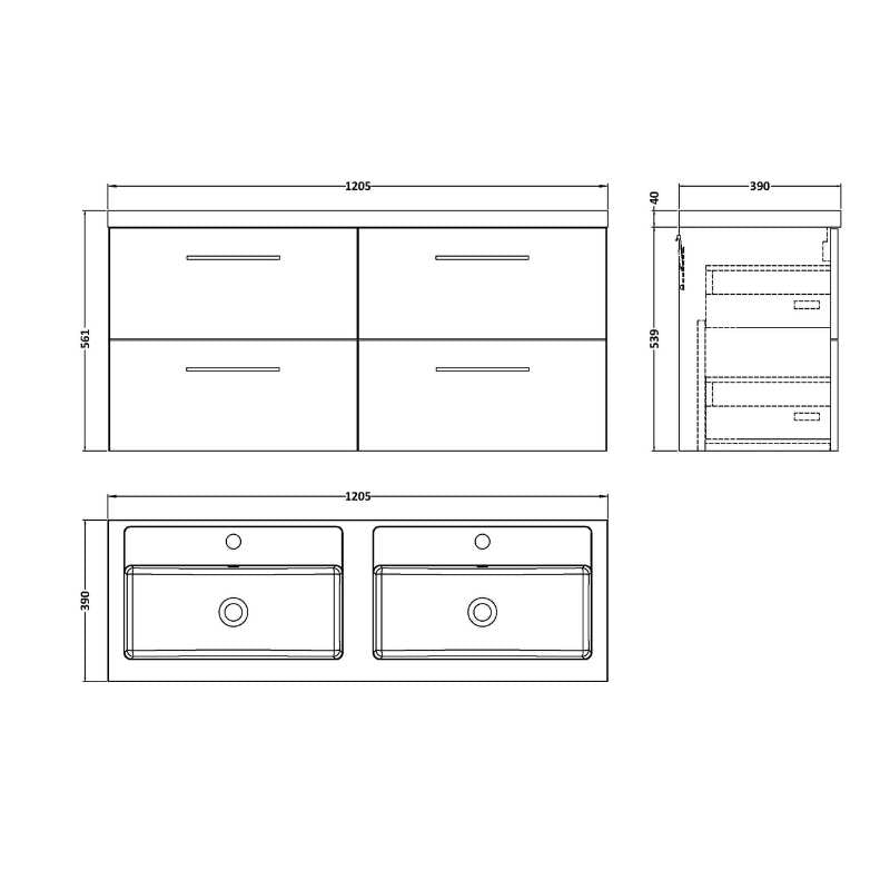 Nuie Arno Wall Hung 2 Drawer Vanity & Basin 2 (1 size, 9 colours) - Brand New Bathrooms
