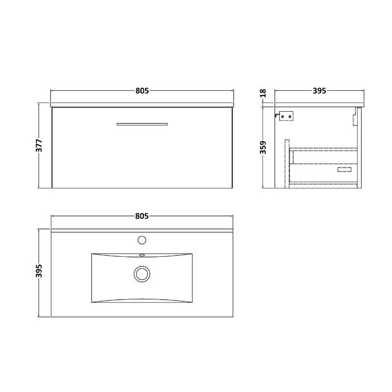 Nuie Arno Wall Hung 1 Drawer Vanity & Basin 2 (1 size, 9 colours) - Brand New Bathrooms