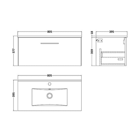 Nuie Arno Wall Hung 1 Drawer Vanity & Basin 2 (1 size, 9 colours) - Brand New Bathrooms