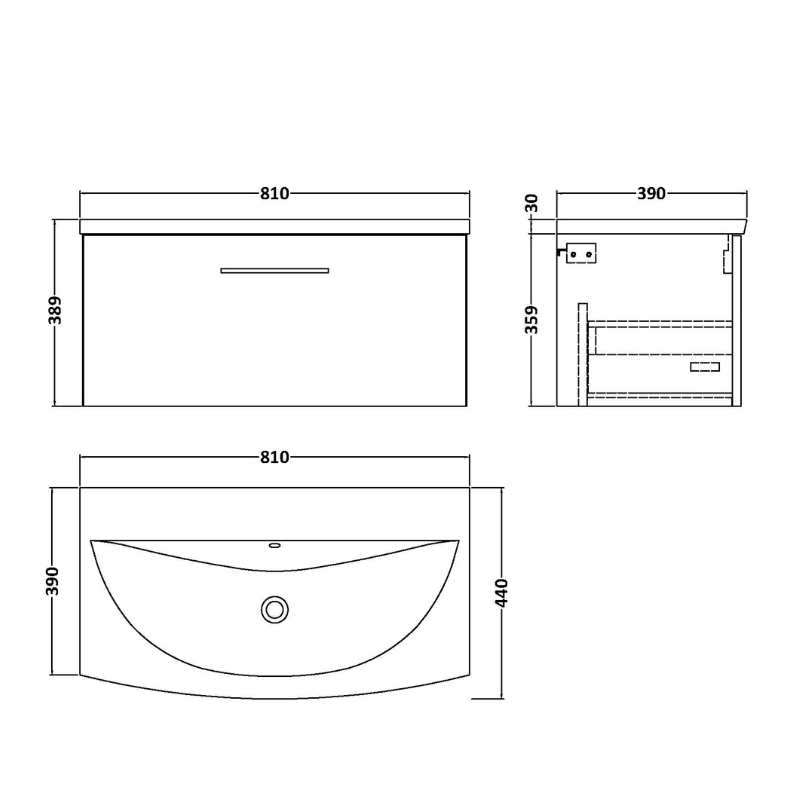 Nuie Arno Wall Hung 1 Drawer Vanity & Basin 4 (1 size, 9 colours) - Brand New Bathrooms