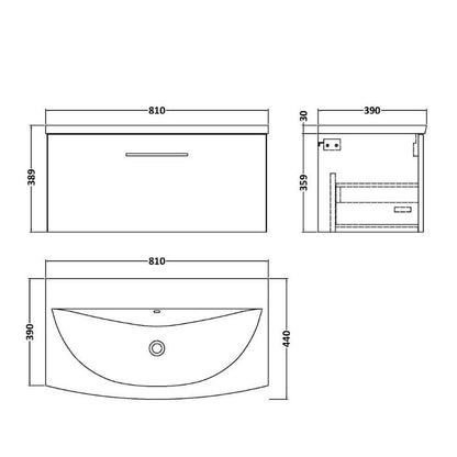 Nuie Arno Wall Hung 1 Drawer Vanity & Basin 4 (1 size, 9 colours) - Brand New Bathrooms