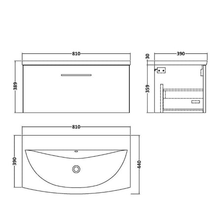 Nuie Arno Wall Hung 1 Drawer Vanity & Basin 4 (1 size, 9 colours) - Brand New Bathrooms