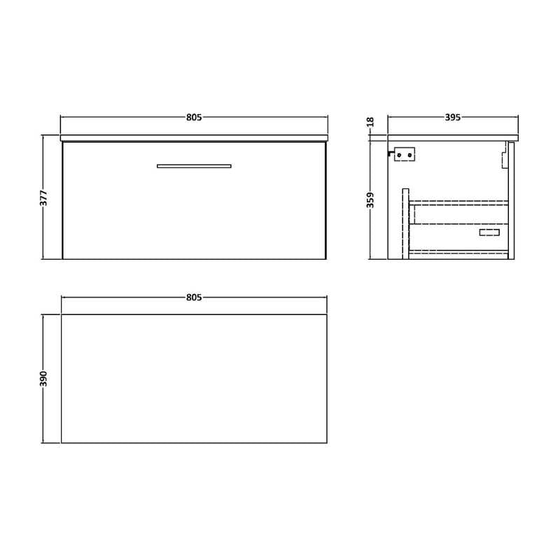 Nuie Arno Wall Hung 1 Drawer Vanity & Worktop (1 size, 9 colours) - Brand New Bathrooms