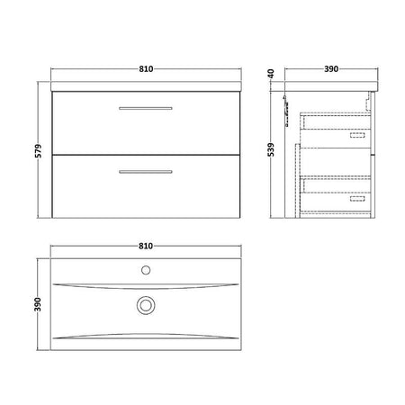 Nuie Arno Wall Hung 2 Drawer Vanity & Basin 1 (1 size, 9 colours) - Brand New Bathrooms