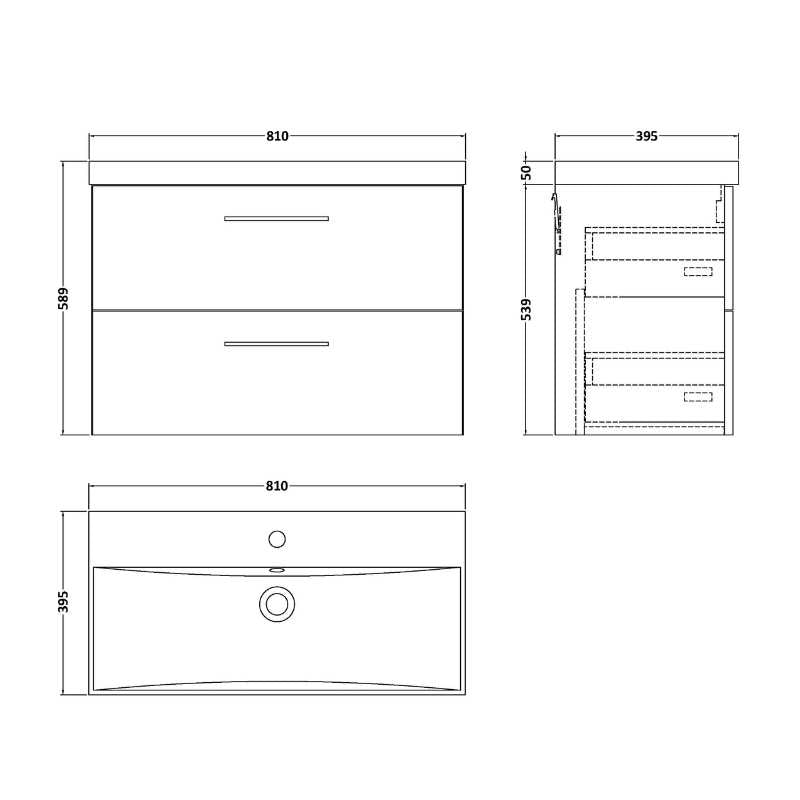 Nuie Arno Wall Hung 2 Drawer Vanity & Basin 3 (1 size, 9 colours) - Brand New Bathrooms