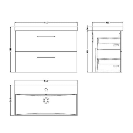 Nuie Arno Wall Hung 2 Drawer Vanity & Basin 3 (1 size, 9 colours) - Brand New Bathrooms