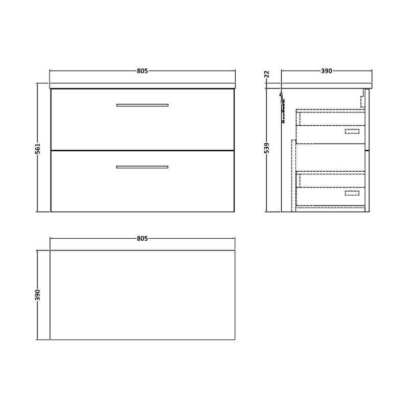 Nuie Arno Wall Hung 2 Drawer Vanity & Laminate (1 size, 2 styles, 9 colours) - Brand New Bathrooms