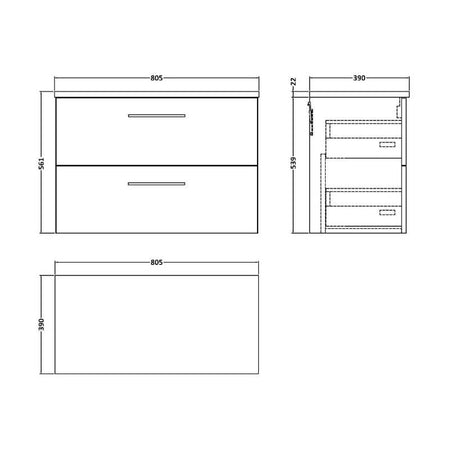 Nuie Arno Wall Hung 2 Drawer Vanity & Laminate (1 size, 2 styles, 9 colours) - Brand New Bathrooms