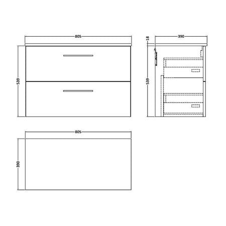 Nuie Arno Wall Hung 2 Drawer Vanity & Worktop (1 size, 9 colours) - Brand New Bathrooms