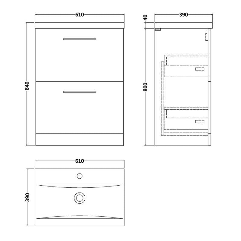 Nuie Arno Floor Standing 2 Drawer Vanity & Basin 1 (1 size, 9 colours) - Brand New Bathrooms