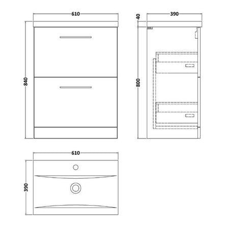 Nuie Arno Floor Standing 2 Drawer Vanity & Basin 1 (1 size, 9 colours) - Brand New Bathrooms