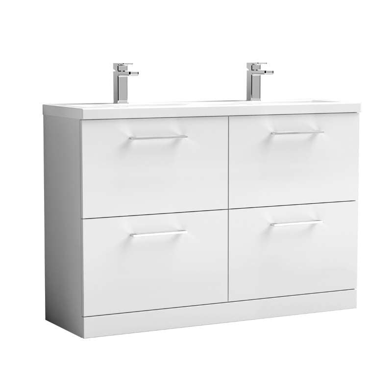 Nuie Arno Floor Standing 4 Drawer Vanity & Double Basin 2 (1 size, 9 colours) - Brand New Bathrooms