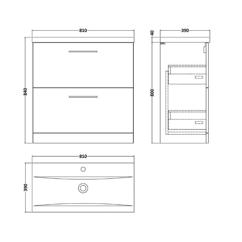 Nuie Arno Floor Standing 2-Drawer Vanity & Mid-Edge Basin (1 size, Gloss White) - Brand New Bathrooms