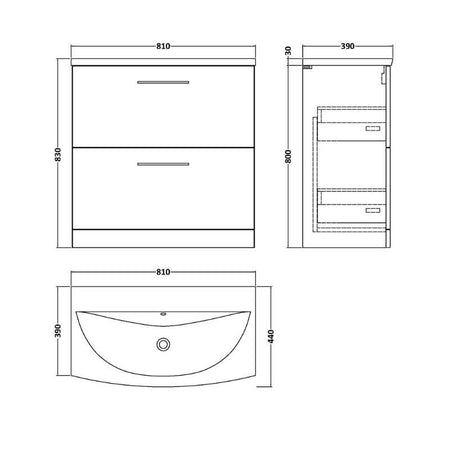 Nuie Arno Floor Standing 2 Drawer Vanity & Basin 4 (1 size, 9 colours) - Brand New Bathrooms
