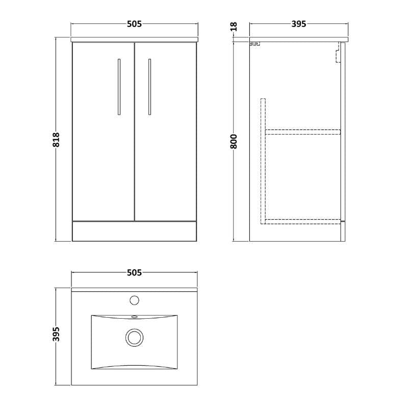 Nuie Arno Floor Standing 2-Door Vanity & Minimalist Basin (1 size, 9 colours) - Brand New Bathrooms