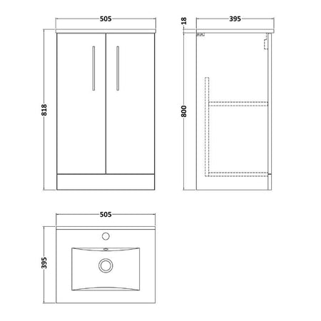 Nuie Arno Floor Standing 2-Door Vanity & Minimalist Basin (1 size, 9 colours) - Brand New Bathrooms