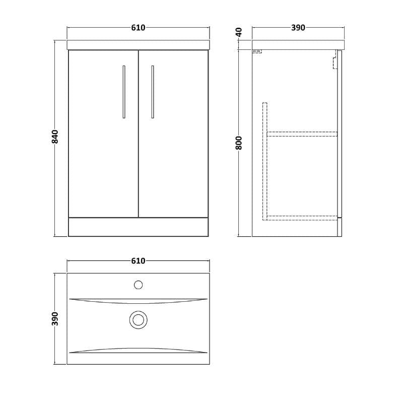 Nuie Arno Floor Standing 2-Door Vanity & Mid-Edge Basin (1 size, 9 colours) - Brand New Bathrooms
